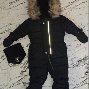 Deux par Deux Black Puffer Snowsuit with Fur Hood